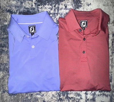 Men’s Set Of Two FJ FootJoy Athletic Fit Short Sleeve Golf Polo Shirts Size L - Image 1 of 4