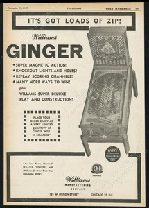 1947 Williams Ginger pinball machine photo vintage trade print print ad - Picture 1 of 7