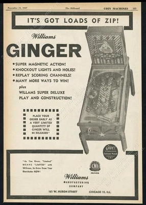 1947 Williams Ginger pinball machine photo vintage trade print print ad - Image 1 of 4