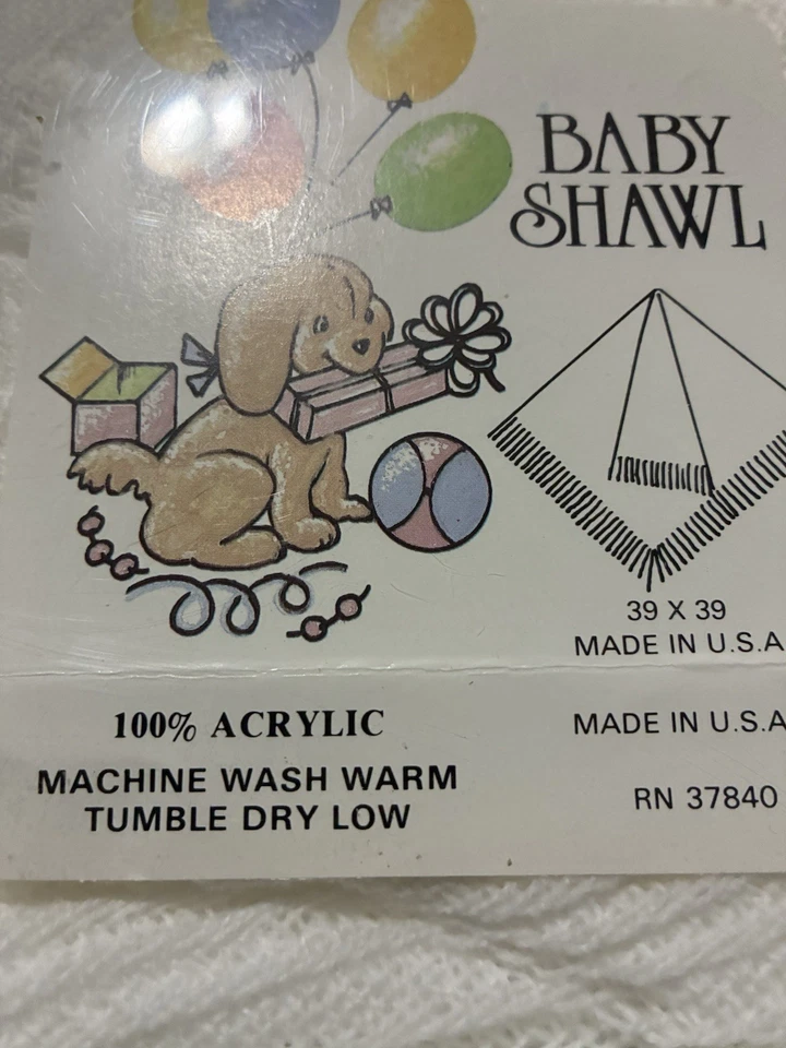 Elegante Manta Mantón Infantil Blanco Bebé 39x39 Vintage Años 80 Hecha en EE. UU. De Colección Foto 1 de 4