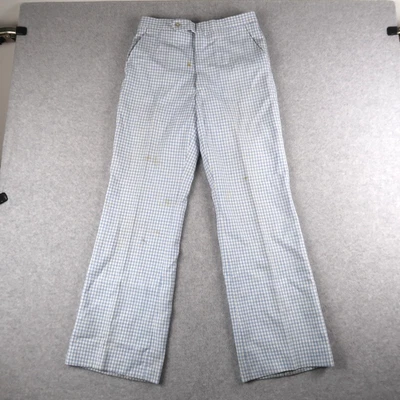 Vintage 70s Sears Roebuck Mens Flare Blue Plaid Trousers Pants Size 28x31 - Image 1 of 4
