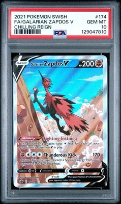 Galarian Zapdos V PSA 10 Alt Art Chilling Reign Pokemon Card 174/198 2021 FA - Image 1 of 2