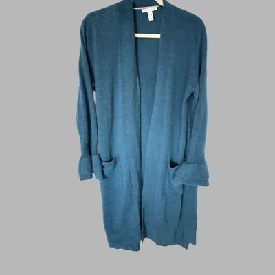 Cárdigan de cachemir Isaac Mizrahi de 2 capas plumero talla M puño con volantes azul Foto 1 de 4