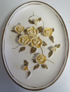 Appendiabiti da parete floreale forma ovale ceramica Lefton vintage anni 50 fiori gialli - Foto 1 di 5