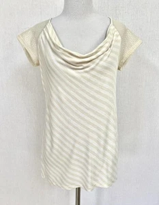 Top a Rayas Anthropologie One September Openings Talla Mediana Beige Mangas de Encaje - Imagen 1 de 11