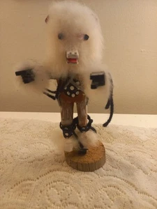 Navajo White Wolf Kachina Doll Native American Wooden Leather Fur Feathers READ - Picture 1 of 10