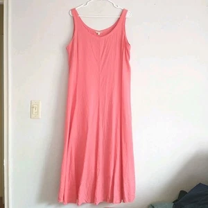 Eileen Fisher Maxi Dress XL/L*PinkCoral Irish Linen ALine Adjustable Waist &Slip - Picture 1 of 18