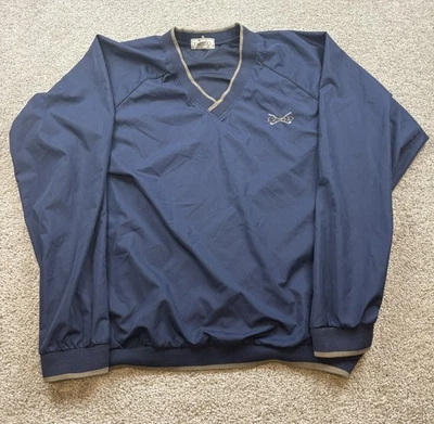 Vintage Izod Mens Pullover 2XLT Golf Windbreaker Preppy V Neck Polyester Blue - Image 1 of 4