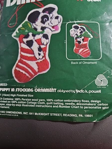 Vintage 1982 Dimensions Christmas Crewel Puppy in Stocking Dog Stitch Kit 6" - Bild 1 von 6