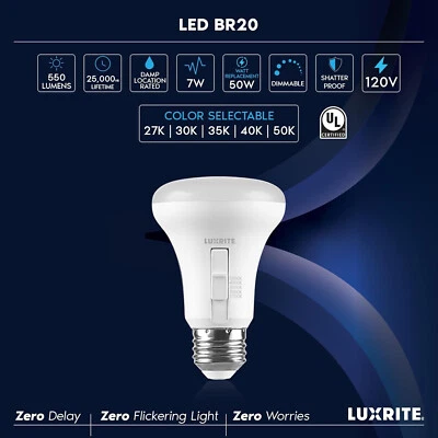 LUXRITE BR20 LED Light Bulb, 7W (50 Watt Equivalent), R20 Bulbs, Dimmable 1 Bulb - Image 1 of 4