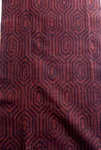 Vintage Japanese Tsumugi Kimono Silk Fabric, Navy & Dark Red Geometric Weave 62" - Picture 1 of 10