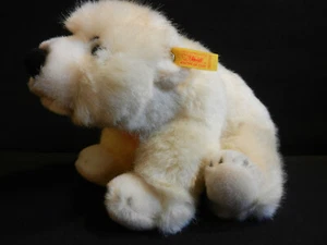 STEIFF knuffiger Eisbär ARCO mit Knopf, Fahne und Schild - Bild 1 von 9