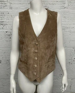 L.L Bean Light Brown Leather Button Up Womens Vest Size M - Picture 1 of 8