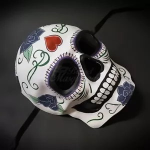 Day of the Dead Full Face White Skull Halloween Masquerade Mask with Heart - Picture 1 of 4