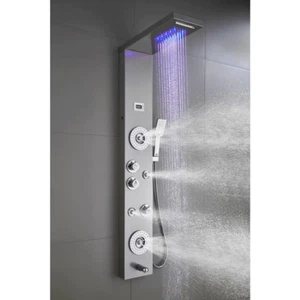 57 In. 6-Jet Shower Tower Panel System with LED Rainfall Waterfall Shower Head a - Picture 1 of 3