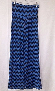 SUPER LINE Pantalones Talla M Palazoo Negro Azul Chevron Plegables Sobre Cintura Mezcla de Poliéster - Imagen 1 de 8