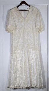 Vintage Lawrence Kazar Womens Ivory Sequins Pearls Beaded Gown Size 2X Wedding - Picture 1 of 6