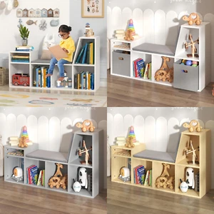 Kids Bookcase Toy Storage Organizer Shelf with Reading Nook & Detachable Cushion - Picture 1 of 43