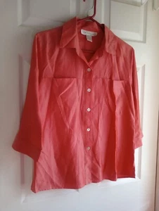 SILK ESSENTIALS Size L SHIRT BLOUSE Red-orange Silk & Poly Exllnt NICE - Picture 1 of 6