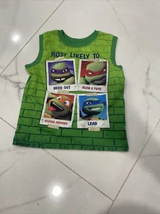Nickelodeon Boys Green TMNT Ninja Turtles Sleeveless Pajama Top Size 10/12 - Picture 1 of 11