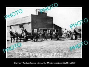 OLD POSTCARD SIZE PHOTO OF GUERNSEY SASKATCHEWAN HENDERSON HORSE STABLES c1900 - Imagen 1 de 1
