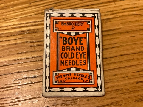 VTG  Antique Package BOYE Gold Eye Embroidery Sewing Needles 2 Cover