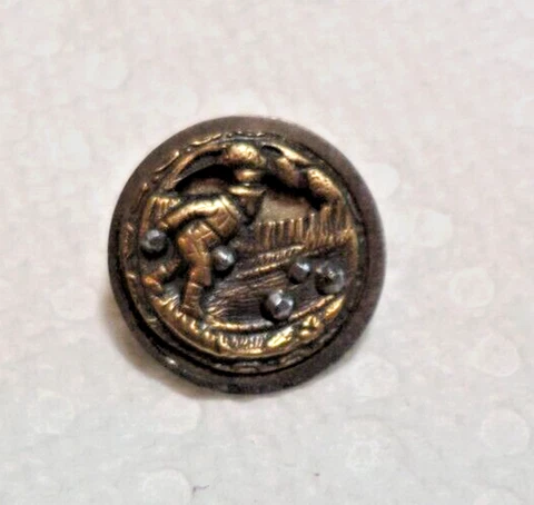 Antique Faceted Cut Steel Picture Button BOWLING BOWLER 5/8" Cover