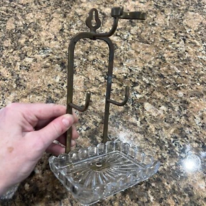 ANTIQUE FRENCH Glass SHAVING ACCESSORIE HOLDER Soap Brass - Picture 1 of 16