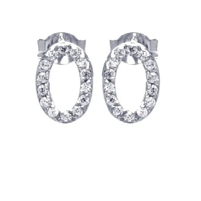 Argento Sterling Aperto Ovale Orecchini a Lobo W/Zircone Cubico Pietre - Immagine 1 di 2