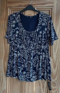 Ex ROMAN BRAND NEW Navy Blue White Floral Top Blouse Size 20 RRP=£35 - Picture 1 of 3