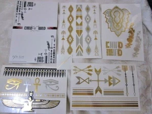 Wild Flash Tattoos Egyptian Authentic Metallic Temporary Waterproof 4 Sheets - Picture 1 of 9