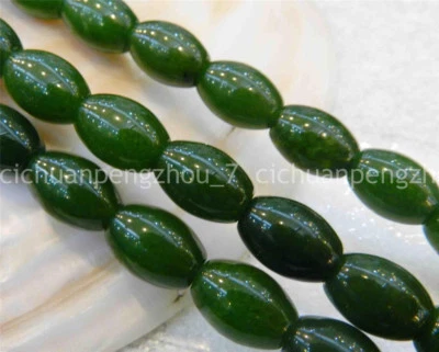 Cuentas sueltas ovaladas en forma de arroz con piedras preciosas de jade verde natural de 8x12 mm 15"" Foto 1 de 3