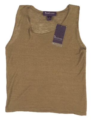 ¡NUEVA Camiseta sin mangas Ralph Lauren Collection para mujer!  Lino marrón claro y transparente cálido Foto 1 de 2