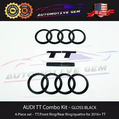 AUDI TT Hood Trunk Ring Emblem GLOSS BLACK S Line quattro Logo Badge Kit 2016+ - Image 1 of 2