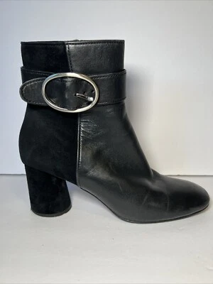 Donald Pliner Gabe 麂皮绒皮革扣口音踝靴 2.75 英寸 9.5 码 — 第 1/4 张图片