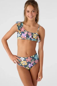 O'Neill Big Girls LAYLA FLORAL ASYMMETRICAL RUFFLE SWIM SET Size 10 NWT - Picture 1 of 4
