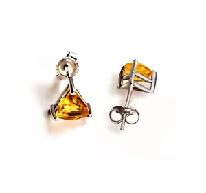14k Solid White Gold Natural Citrine Stud Earrings 1.40 ct. - Picture 1 of 11