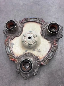 Antique art deco Rare heavy 3 socket flush mount ceiling light made in USA AS IS - Picture 1 of 6