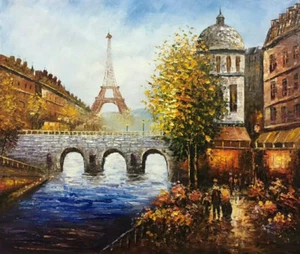 Hand-painted knife Paris Eiffel Tower Urban Street Oil Painting Art wall Canvas - Picture 1 of 4