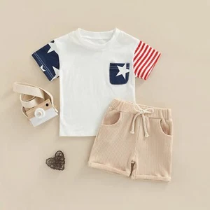 Baby Boy Summer Clothes Outfit Color Block T-shirt Shorts Set Infant Clothes - Picture 1 of 11