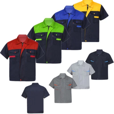 Camisa de trabajo industrial para hombre manga corta botón bolsillo ropa de trabajo uniforme mecánico Foto 1 de 2