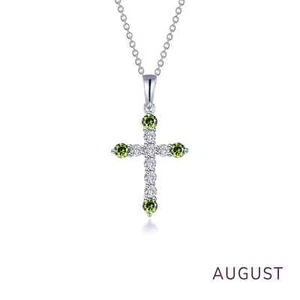 BRAND NEW Lafonn Platinum Plated August Birthstone Cross Necklace BP007PDP20 - Picture 1 of 2