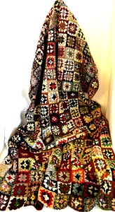 Grannie Square Handmade Crochet Afghan Throw Blanket Folk Art Yarn Scraps Vtg. - Picture 1 of 8