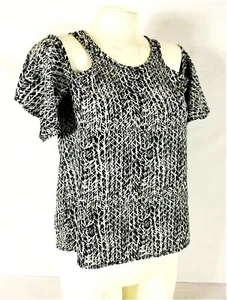 Charlotte Russe womens Small black white COLD SHOULDER keyhole back top (Z)pm - Picture 1 of 9