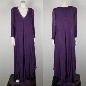Komarov Purple Bohemian Plisse Lagenlook Beaded V-Neck Maxi Layer Dress Size 3X - Picture 1 of 17