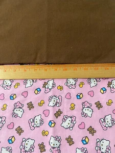 2 pieces cotton flannel fabric /Hello Kitty 18" x 42" and solid brown 18" x 43" - Picture 1 of 2