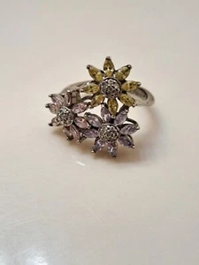 Kirks Folly Silver Rhinestone Flower Ring Size 6.5 - Picture 1 of 8