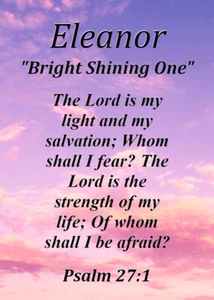 Eleonora "Bright Shining One" ricordo nome significato cartolina con versetto biblico - Foto 1 di 1
