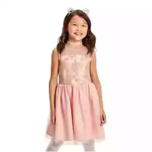 Neu mit Etikett Mädchen bestickt Spitze Kleid Kinder 16 rosa gold transparente Passe Satin Linie Glitzer - Bild 1 von 4