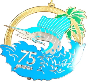 Weihnachtsschmuck Marlin/Schwertfisch 18k Gold geblitzt Messing Martin County 75 Jahre - Bild 1 von 4